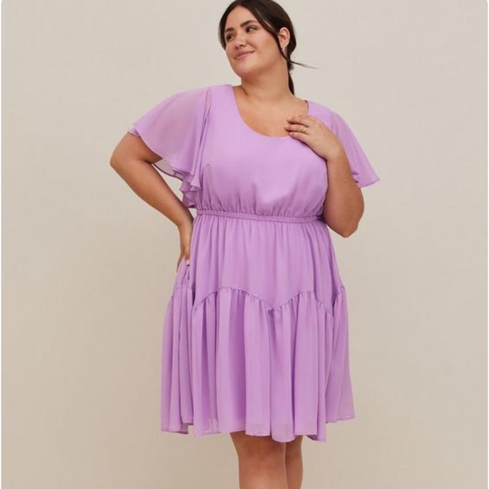 NWT TORRID size 2 lilac mini chiffon ruffle hem skater dress